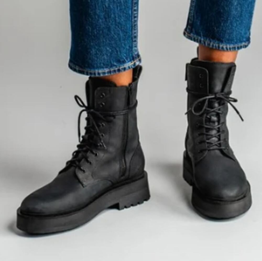 Thursday Boot Co. Quest Women's Platform Combat Boots Black Matte Leather 7.5